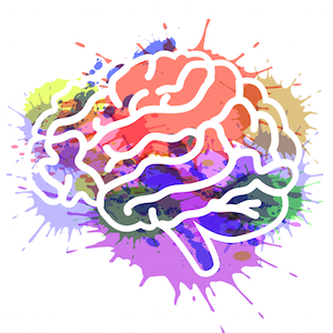 En hjerne med masser af farver og mønstre på kryds og tværs af de forskellige centre i hjernen, som får dem til at samarbejde med følelser og handlinger